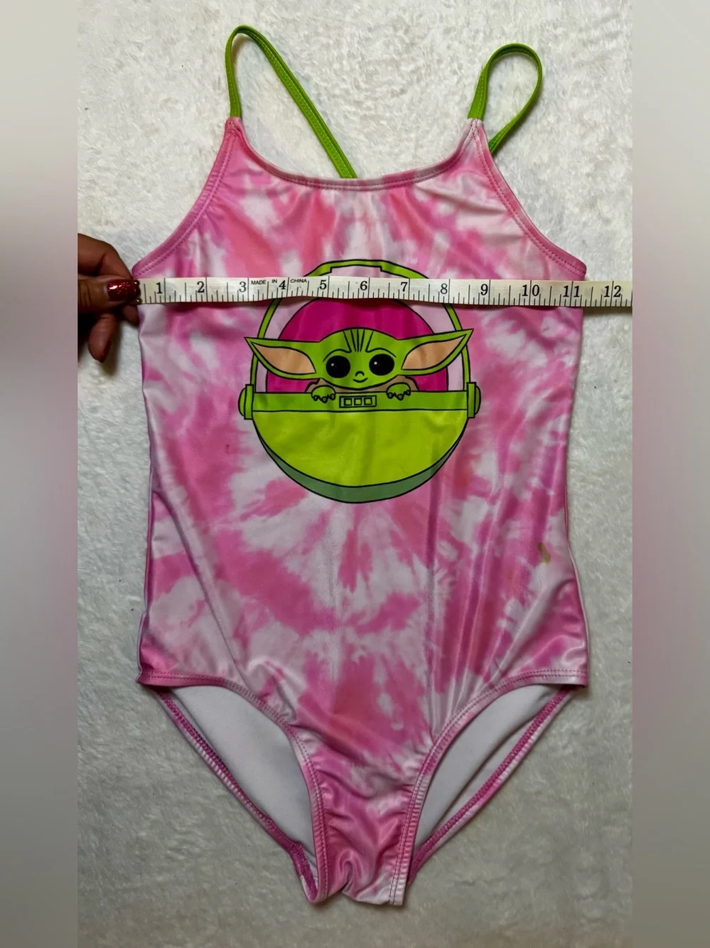 Disney Star Wars Grogu Girls Pink Tie-Dye One Piece Swimsuit size 7/8